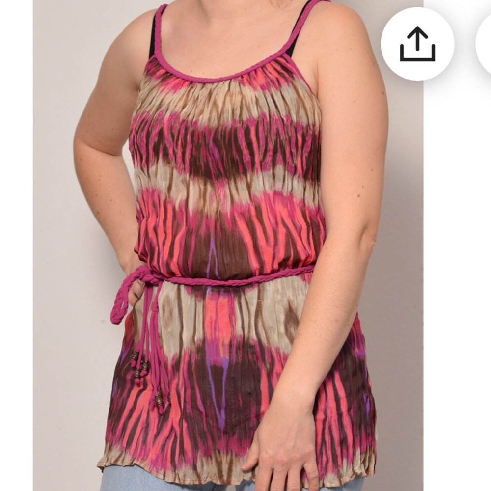 Bisou Bisou Crinkle Tie Dye‎ Pattern Tunic Length Camisole